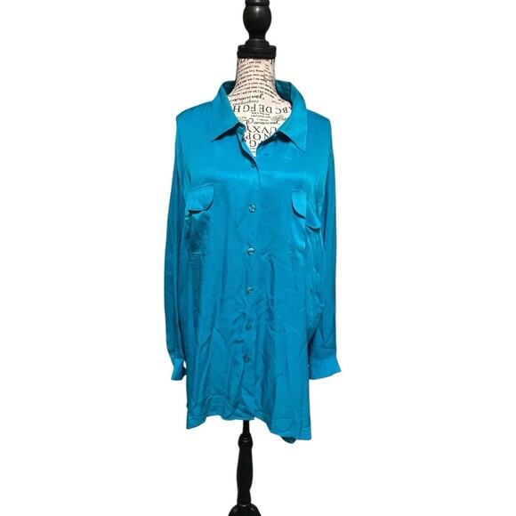 Avenue Silk Teal Button Down Tunic 22/24 Professional Office Vacations Travel - Picture 1 of 6